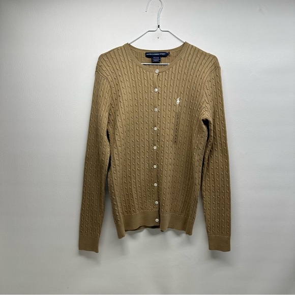 Ralph Lauren sport Tan Cable Knit Cardigan Sweater size L NWOT - Picture 1 of 9